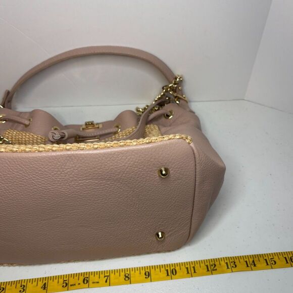 Unica Firenze Italian Leather Straw Large Designer Purse Bag Chain Strap - Picture 11 of 12